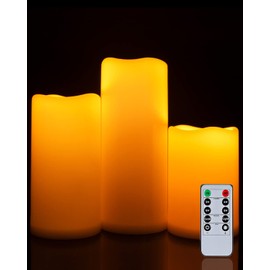 Homemory 6" 8" 10" x 4" Waterproof Outdoor Flameless Candles, Battery Operated Flickering LED Pillar Candles with Remote and Timers for Indoor, Plastic, Ivory White