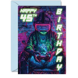 45th Birthday Cards for Men Women - Video Game Gamer - Happy 45 Birthday Card for Brother Sister Uncle Auntie Friend, 5x7 Inch Forty-Five Forty-Fifth Bday Greeting Cards