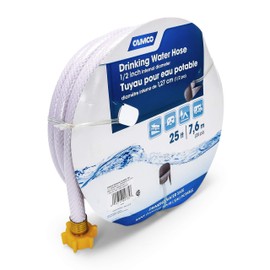 Camco 25ft TastePURE Drinking Water Hose- Lead and BPA Free, Reinforced for Maximum Kink Resistance 1/2" Inner Diameter (22735) , White