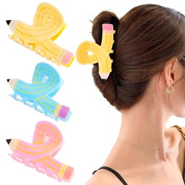 KICOSY 3PCS Back to School Hair Claw Clips - 3 Colors Pencil Design Cute Hair Accessories for Teacher Student - Fun & Functional School Supplies