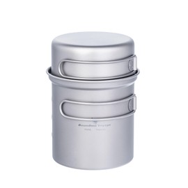 iBasingo Titanium Pot Pan Set Hanging Pot Camping Bowl Set Lightweight Titanium Canteen Kettle Outdoor Cookware Cooking Mess Kit with Folding Handle 1/2/3 Pieces/Set