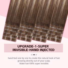 Sweetmet 3rd-Generation Invisible Tape in Hair Extensions Human Hair #3/8/22 Walnut Brown to Ash Brown and Golden Blonde 20pcs 40g 18inch Insert Hand-Tied Tape ins Extensions（#3/8/22a-18inch）