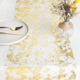 Table Runner,Sparkling Tulle Roll with Gold Foil 28cm x 10M Shiny Netting Table Centre Piece Decorations Glitter Gift Floral Wrapping Paper Rolls For Birthday Party Wedding Table Decoration Gold