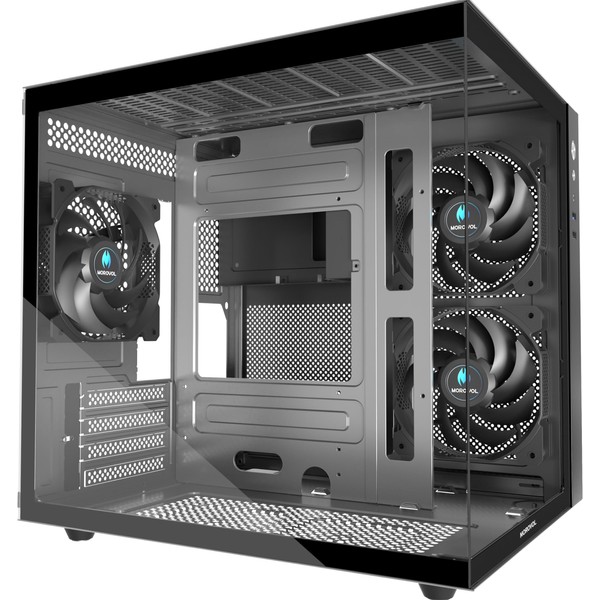 MOROVOL MATX PC Case,270° Panoramic Tempered Glass Panel Gaming PC
