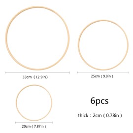 3 Sizes (8, 10, 13 Inch) Wooden Bamboo Floral Hoop Set of 6 Large Wreath Macrame Craft Hoop Rings for DIY Weddding Wreath Decor, Macrame Dreamcatcher, Wall Hanging Crafts Making