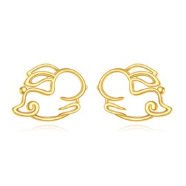 DOVRAN 14K Gold Rabbit Stud Earrings for Women Real Solid Yellow Gold Bunny Easter Stud Earrings Cute Animal Jewelry Gifts for Ladies Mom Sisters