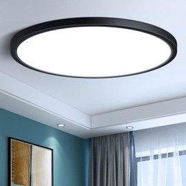 12inch 24W LED Ceiling Light Flush Mount, 6000K Cold White Ceiling Light, 3200LM Bright Round Lighting Fixtures, Flat Slim Black Ceiling Lights for Bedroom Kitchen Living Room Stairwell