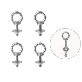 4 Pack M6 Stainless Steel Ring Eye Bolt with Nuts and Washer, 1/4" x 1 inch Lifting Eyebolt for Swing Board Tire Tyre, Screw Bolt Anchoring kit for Tie Down Straps