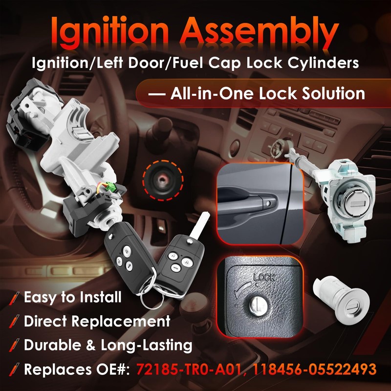 Ignition Switch Lock Cylinder Assembly w/Remote Key (ID46 Chip 433MHZ