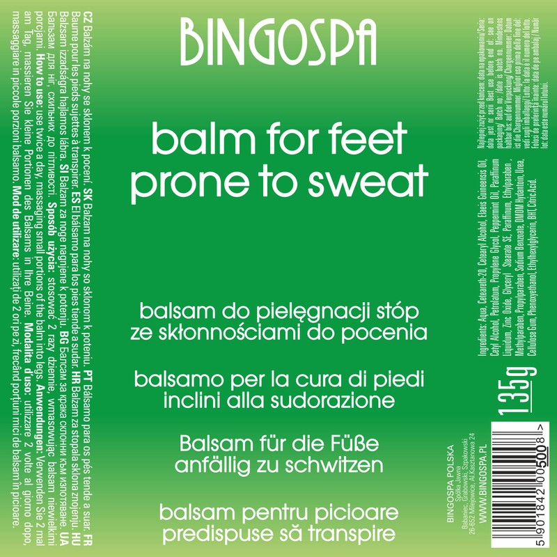 Foot Balm for Sweating Foot Pain Swelling 135 g BINGOSPA