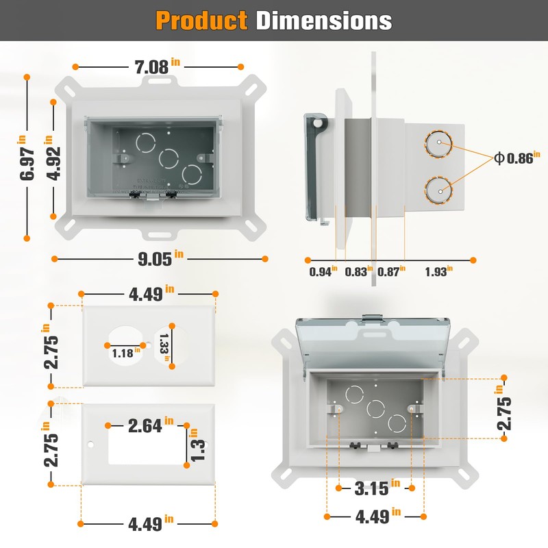 2 Pcs Recessed Outlet Box, DBHS1C-1 Low Profile Electrical Boxes,