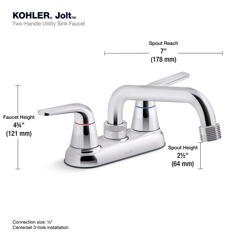 Kohler 30619-CP Jolt Utility Faucet, Polished Chrome