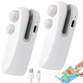 Neptniopllab Mini Bag Sealer for Plastic Bags Snack Bags, 2 in 1 USB-C Rechargeable Portable Bag Sealer with Cutter and Magnet (White)