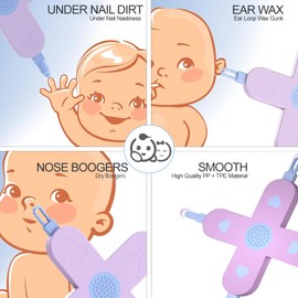 Royal Angels 4-in-1 Nose, Nail & Ear Wax Picker, Safely Clean Baby Ear Wax, Baby Booger & Nail Tips (2 Pcs in Box) (Pink Purple)
