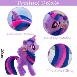 Purple Pony Cuddly Toy, 20 cm Rainbow Dashs Cuddly Toy, Rainbow Plush Toy, Fluttershy Rainbow Dash Plush, Little Pony Purple Plush Toy, Unicorn Doll, Gift for Children