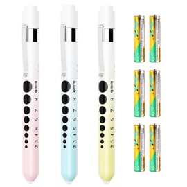 Pen Light for Nurses, 3 Pack Medical Pen Lights with Pupil Gauge for Doctor Nurse Student with Baked Porcelain Finishing Aluminum Alloy Body Penlights,White Light Led,6 AAA Powerful Batteries
