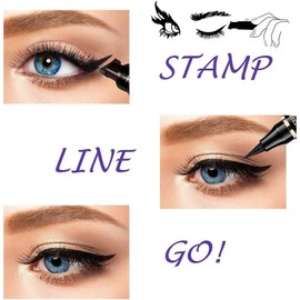 Delineadores de Ojos Líquido Negro Impermeable, 2 Piezas | Función dos en uno, Delineador Stamp, Waterproof, Secado rápido y duradero, Cosméticos de Maquillaje Mujer