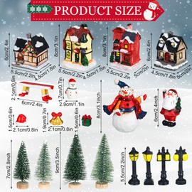 Weysat 19 Pcs Christmas Village Houses Sets Christmas Village Miniature Display Xmas Scene Figurines Trees Snowman Decor Desktop Table Decor Winter Town Scene