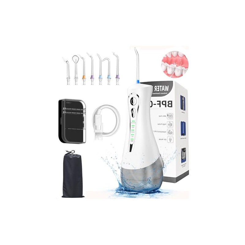 Irrigador Bucal 320ML, Portátil e Impermeable IPX7, 4 Modos y