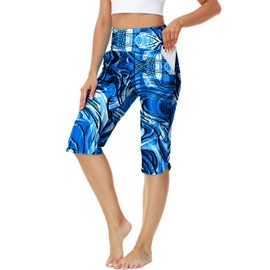 AOBUTE Women's Swim Capri Pants SPF Water Swimming Tights High Waisted Long Biker Shorts with Pockets S