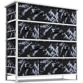Sorbus Dresser for Bedroom with 8 Drawers - Tall Chest Storage Tower Unit, for Closet, Hallway, Nursery, Entryway Organization - Steel Frame, Wood Top (Marble Black – White Frame)