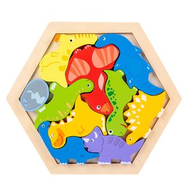 DEVENTORZ Wooden Puzzle, Molding Puzzle, Shape Matching, Montessori, Hexagon, Educational Toy, 2, 3, 4, 5 Years Old, Early Development, Color Cognition, Brain Training, Hand Eye Coordination, Toy