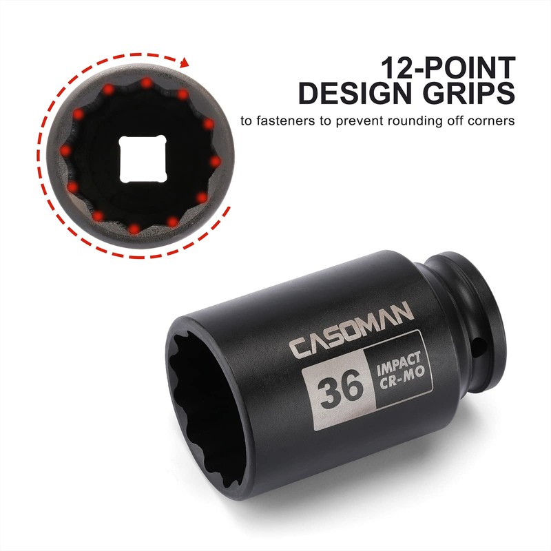 CASOMAN 1/2" Drive x 36 mm Deep 12 PT Impact