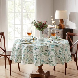 Elrene Home Fashions Seasons Greetings Blue Holiday/Christmas Fabric Round Dining Tablecloth, 70"x70"