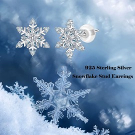Snowflake Stud Earrings for Women 925 Sterling Silver Hypoallergenic CZ Studs Earrings for Sensitive Ears Chrismas Gifts.
