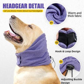 BT Bear Dog Ear Cover for Anxiety Relief, Adjustable Dog Calming Hood for Grooming and Bath Drying Noise Protection, Pet Cats and Dogs Ear Protector (S,Purple)