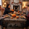 1Pack Halloween Table Cloth, Black Lace Design with Pumpkin Bat