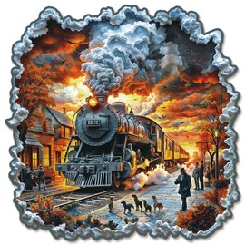 KaayeeWood Wooden Puzzle for Adults, 3D Vision Effect Retro Steam Train Wooden Puzzle, Unique Wooden Puzzle with Gift Box, Gifts for Children and Adults (34.3 x 34.1 cm, 354 Pieces)