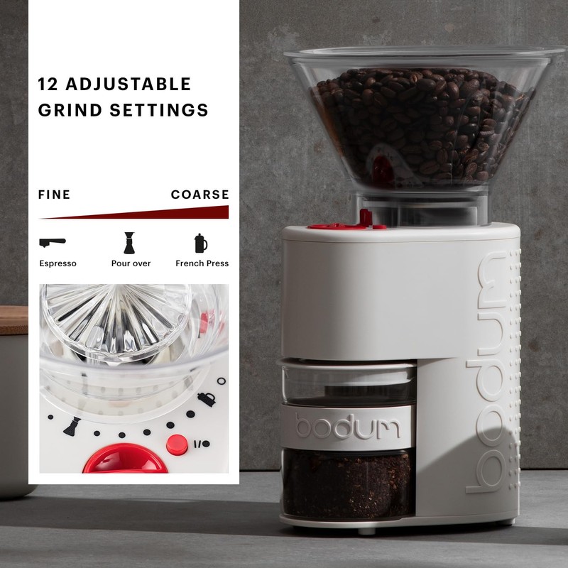 Bodum Bistro Electric Conical Burr Coffee Grinder, Preset Timer, 12
