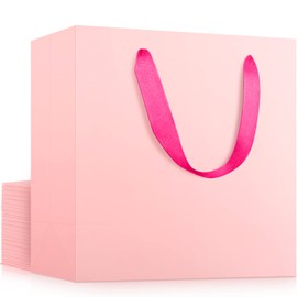 EUSOAR Paper Bags with Handles for Gifts, 12.5x4.5x11 inches 20pcs Handled Paper Bag, Pink Sturdy Kraft Gift Package Craft Welcome Party Present Bags