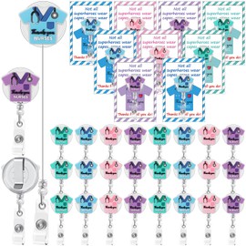 Geyoga 24 Sets Nurse Badge Reels Sets Nurse Appreciation Gift with Greeting Cards Cute Scrubs Retractable Badge Reel Inspirational Nursing ID Badge Reels Bulk for Nurses Graduation Coworker Doctor