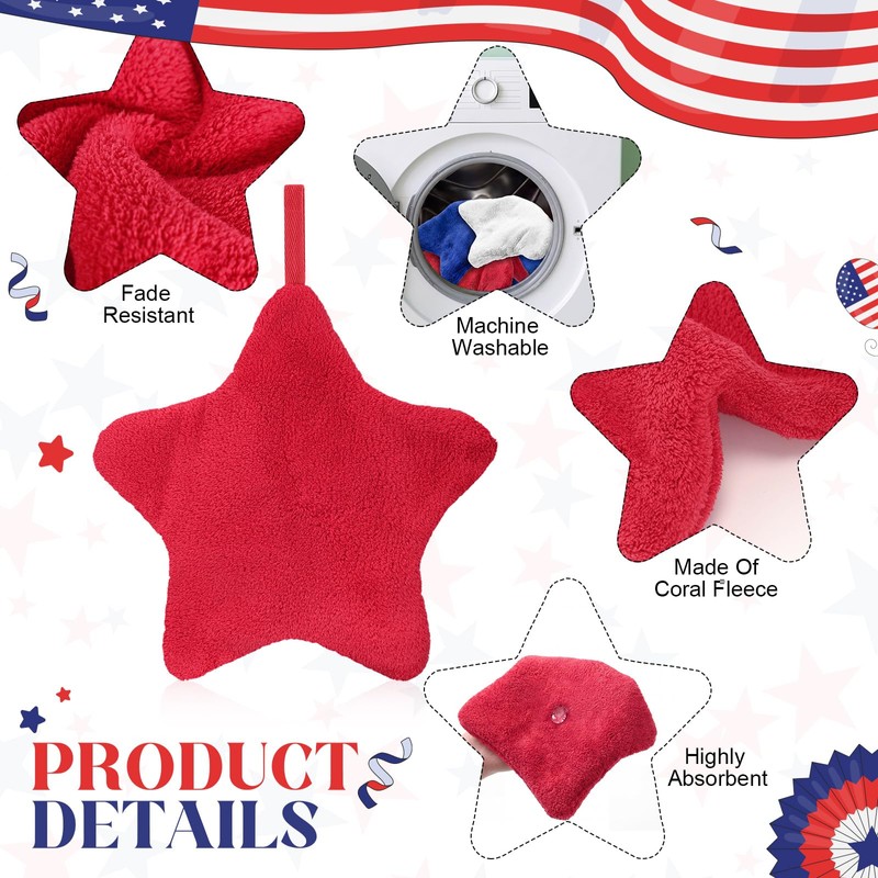 Breling 6 Pcs Patriotic Star Hanging Hand Towels 4th of