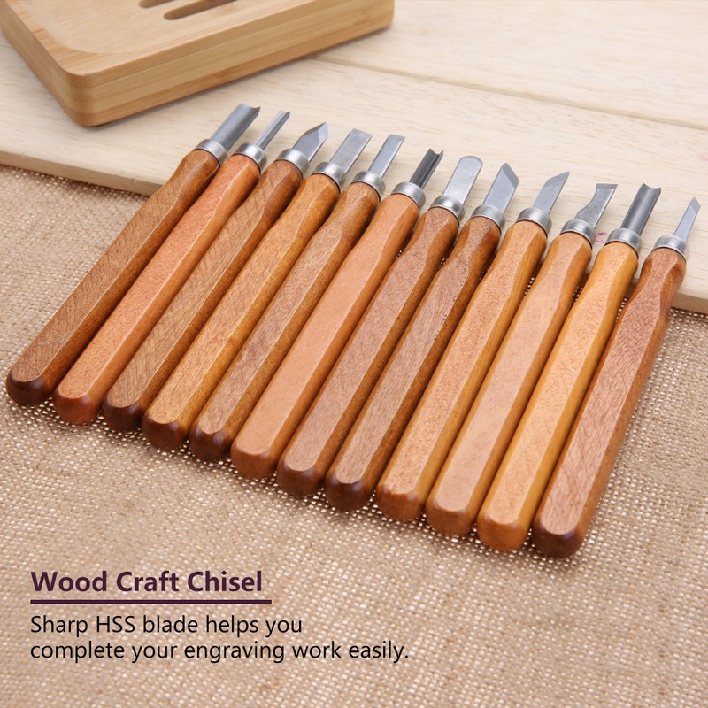 12Pcs Woodcut Knife Set Hand Wood Carving Chisels DIY Woodworking