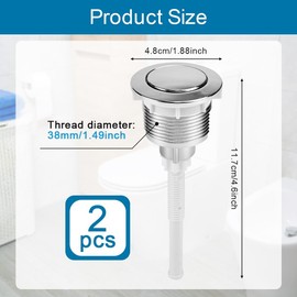Toilet Flush Buttons Replacement, 2 PCS 38mm Toilet Push Button Single Press Toilets Cistern Push Buttons Round Head Flush Replacement Kit for Bathroom Toilets Water Tank Repair