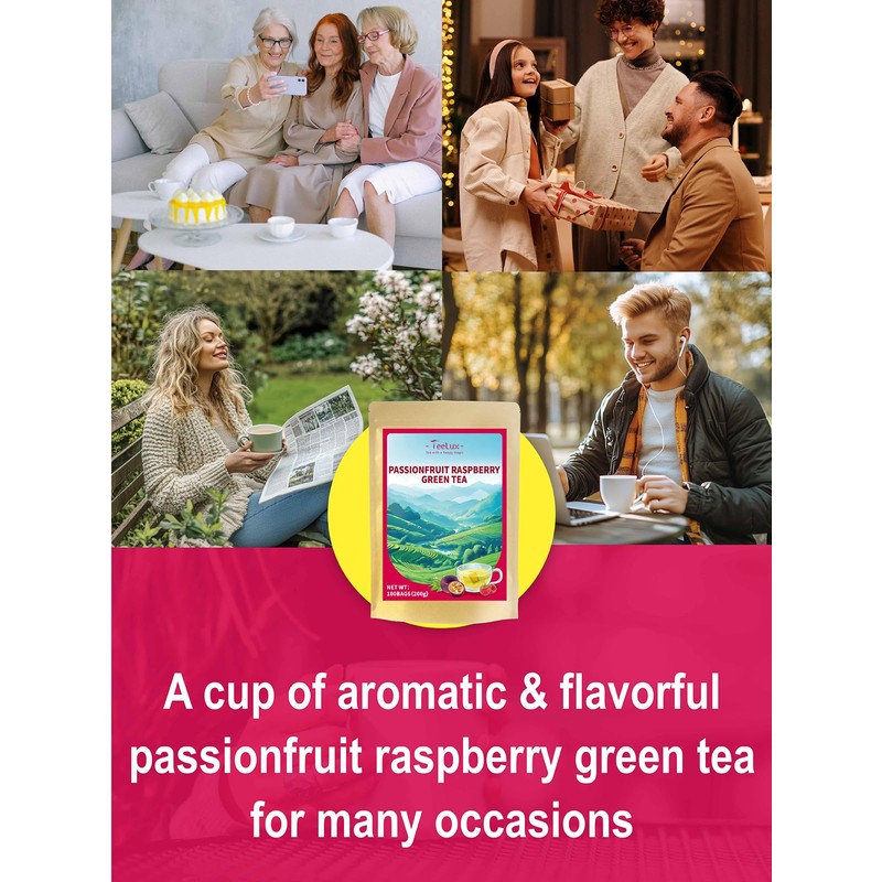 TeeLux Passionfruit Raspberry Green Tea, Passion Fruit & Raspberry Flavored