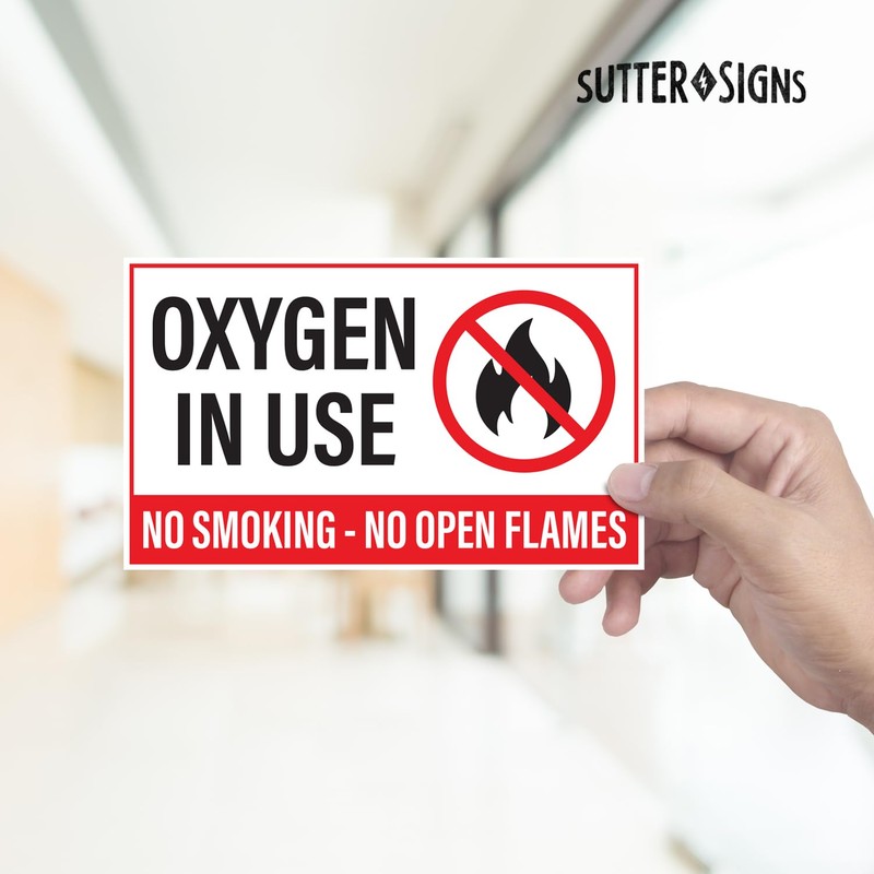 Oxygen in Use No Smoking No Open Flames Stickers, Weatherproof