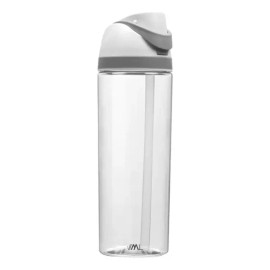 Viora Botella de Agua Deportiva Boost Clear 30 Oz (877ml) con Popote y Boquilla Dual Tritan Resistente Libre BPA, Sistema Antiderrames con Seguro, Portátil con Asa, Ideal Gym y Oficina (Blanco)
