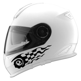 Checkered Flame Design Auto Car Racing Motorcycle Helmet Decal - 5" - Black