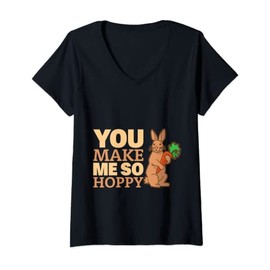 Womens You Make Me So HoppyI Cute Rabbit Ears And Funny Dutch Bunny V-Neck T-Shirt