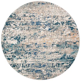 SAFAVIEH Madison Collection MAD460K Modern Abstract Non-Shedding Dining Room Entryway Foyer Living Room Bedroom Area Rug, 5' x 5' Round, Grey / Blue