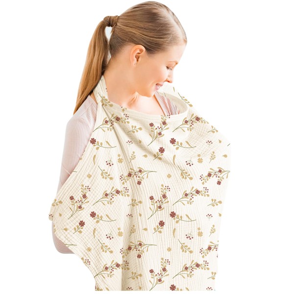 Konssy Muslin Nursing Cover for Baby Breastfeeding, Breathable 100% Cotton