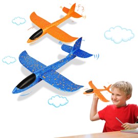 VCOSTORE 2 Pack Foam Airplanes Toys for Kids,13.3" Throwing Foam Glider Planes, Flying Styrofoam Toys for 3 4 5 6 7 8 9 10 11 12 Year Old Boys Girls and Adults with Outdoor Play