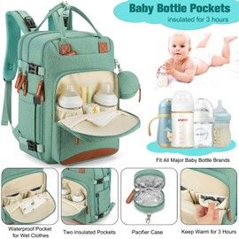 Diaper Bag Backpack,BAGPARKK Multi function Baby Bag with Portable Changing Pad, Pacifier Holder,Waterproof Diaper Bags with USB Charging Port,Anti-Theft Travel Backpack for Mom, Dad, Newborn (Green)