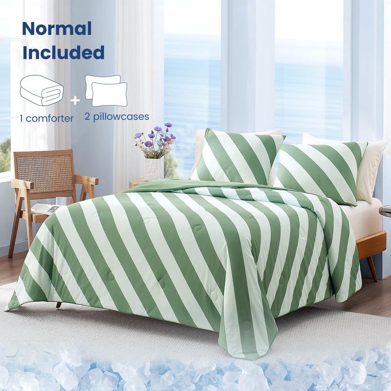 Snuggle Sac Mediterranean Stripe Cooling Comforter Queen Size Set, Q-Max