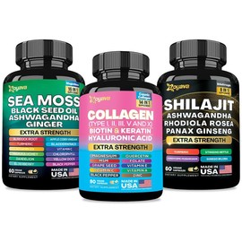 Zoyava Ultimate Wellness Trio: Sea Moss, Collagen, & Shilajit - Multivitamin All-in-1 Supplements - Made in USA - Highly Potent