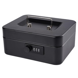 Cash Box with Combination Lock and Money Tray - Metal Money Box for Cash - Lock Box for Money 7.87" x 6.3" x 3.54" - Black